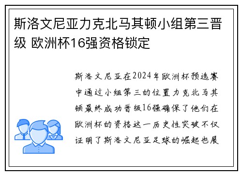 斯洛文尼亚力克北马其顿小组第三晋级 欧洲杯16强资格锁定